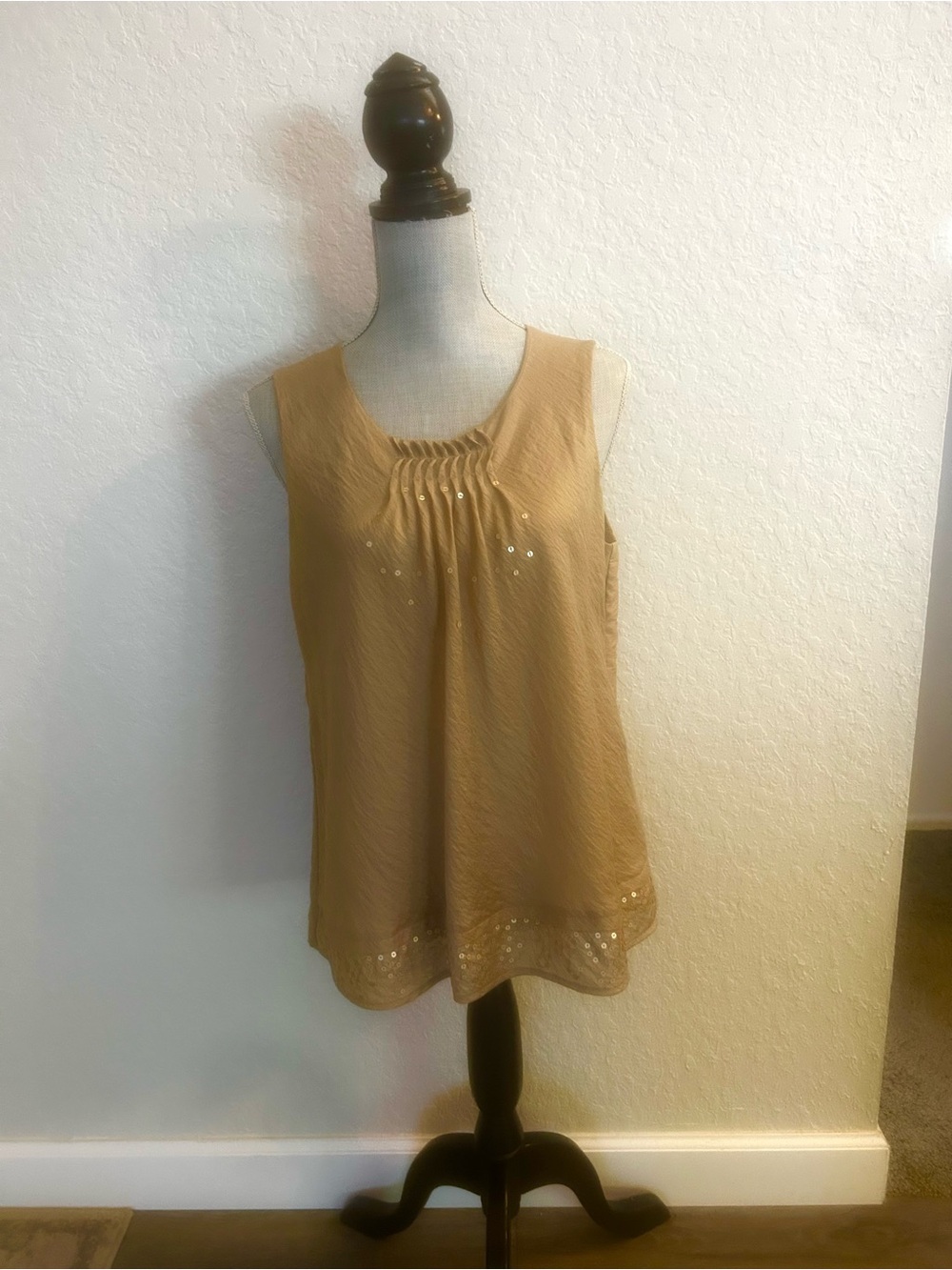 Coldwater Creek Beige Sequin Accent Sleeveless Tank